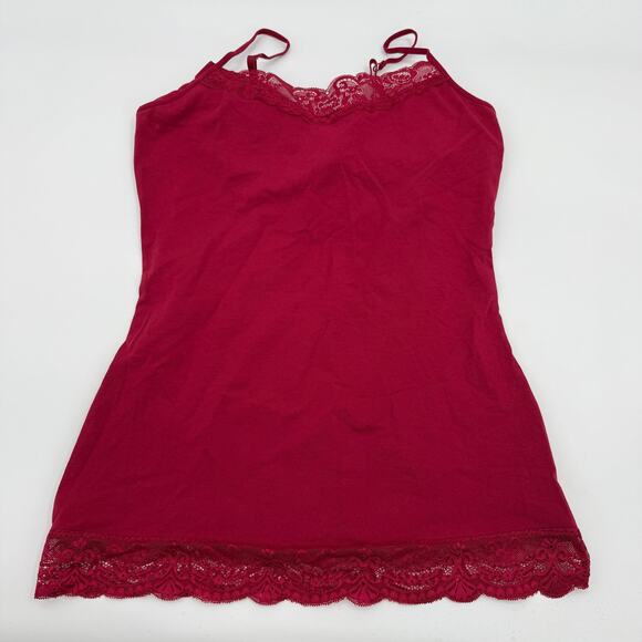 EXPRESS Lace Trim Bra Cami Tank Top Size M Red Stretch Romantic Preppy Y2K - Picture 1 of 6
